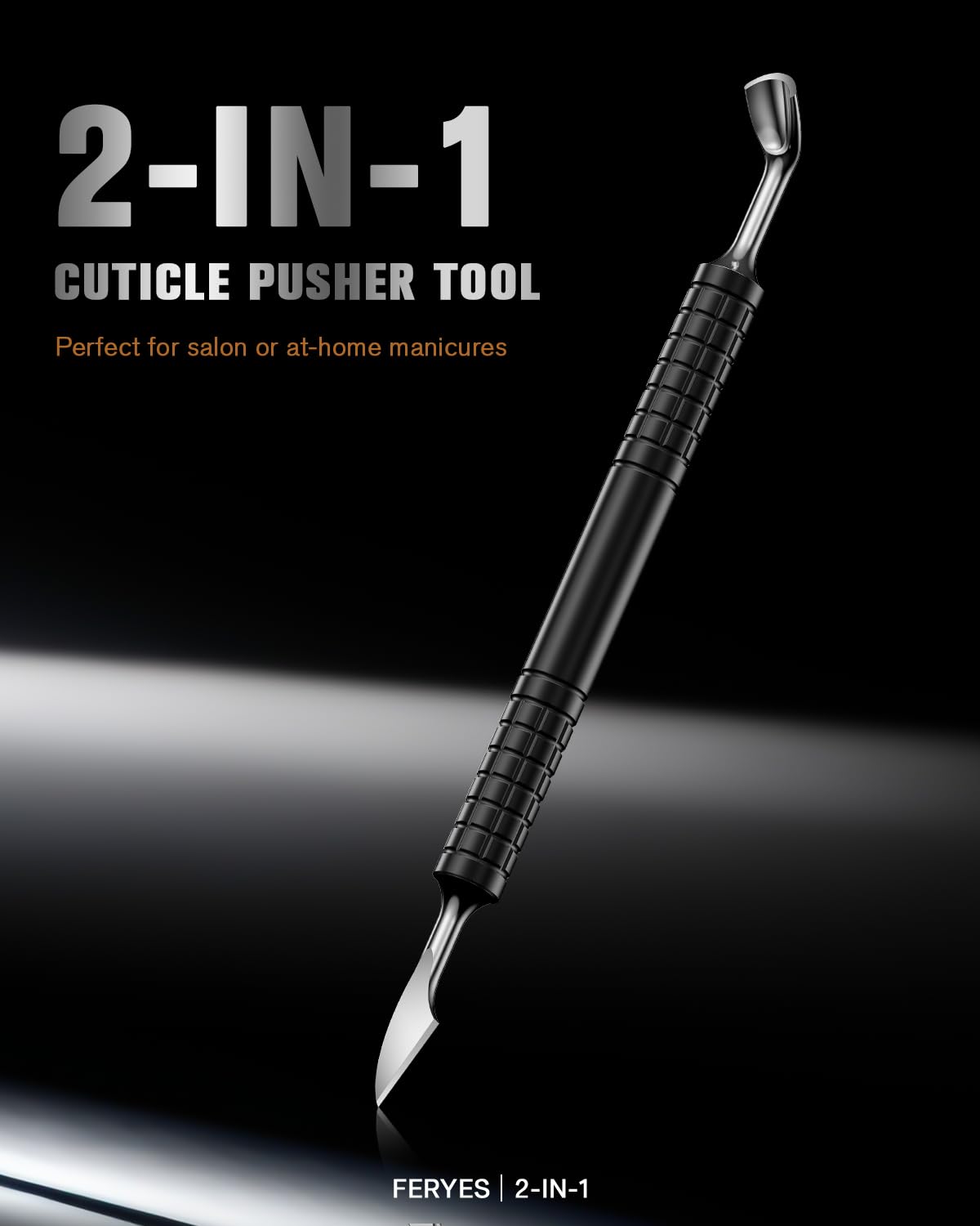 FERYES Upgraded Dual-Head Cuticle Pusher Tool - Horseshoe Shape & Chisel Edge Stainless Steel