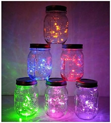 6 Pack Mason Jar Lights, 10 LED Solar Multi-Colored Fairy String Lights Lids Insert for Garden Deck