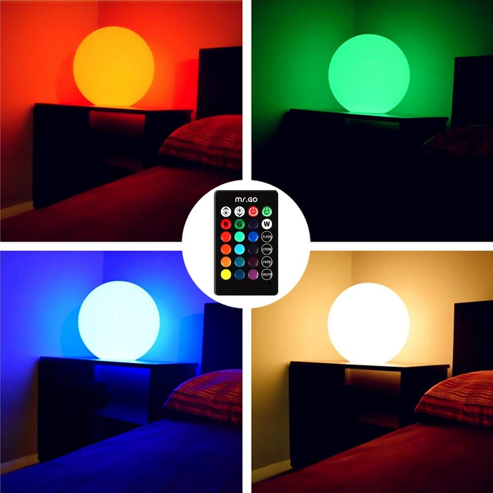 Mr.Go 14-inch LED Ball Light, Cordless Rechargeable Globe Lamp w/Remote, 16 RGB Color Changing