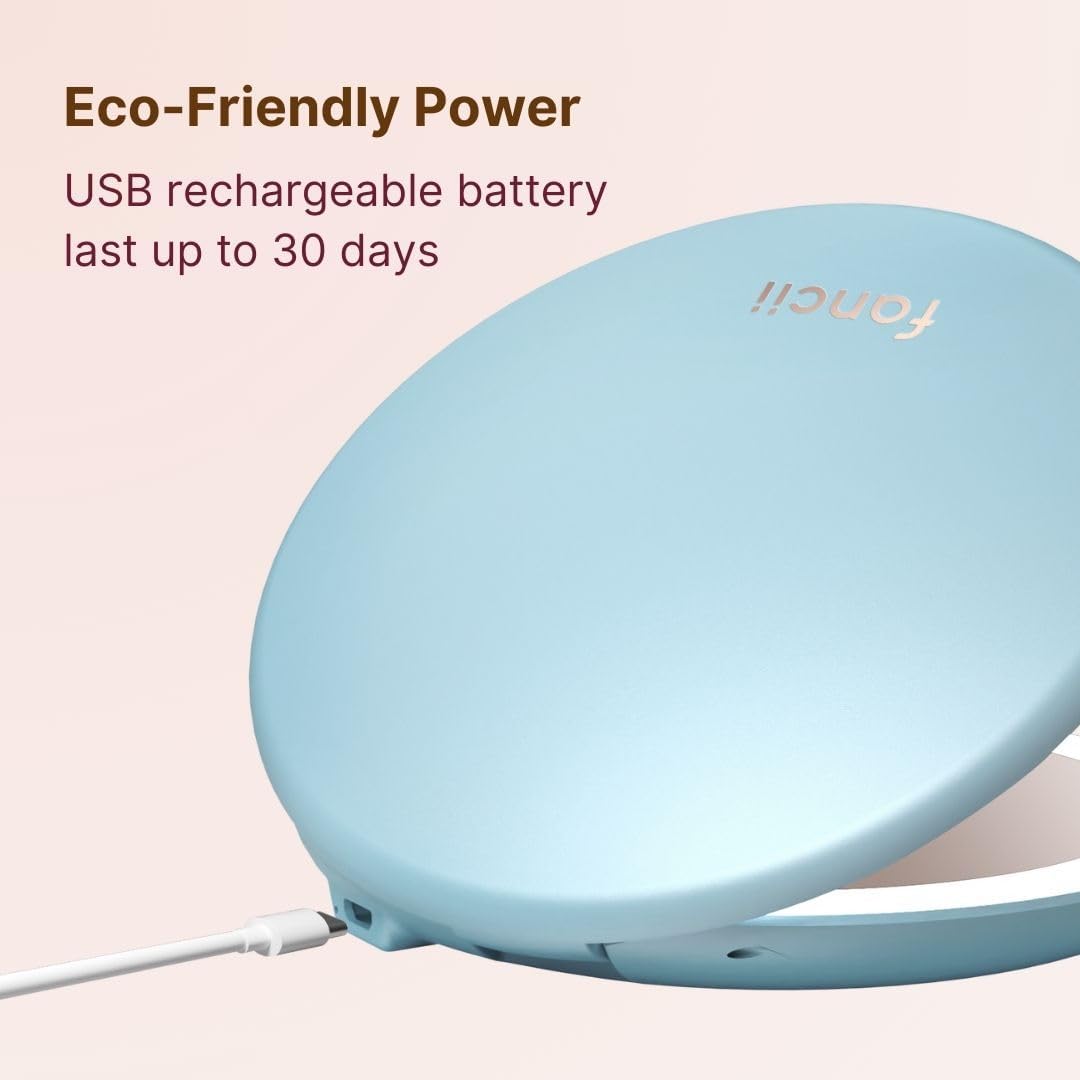 Fancii Taylor Rechargeable Compact Makeup Mirror with LED Lights, 10x /1x Magnifying, 3 Light