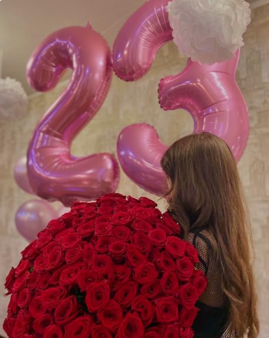 40 Inch Pink 4 Birthday Number Balloon, Giant Number Four 14 24 34 40 44 Balloons, Foil Mylar Big