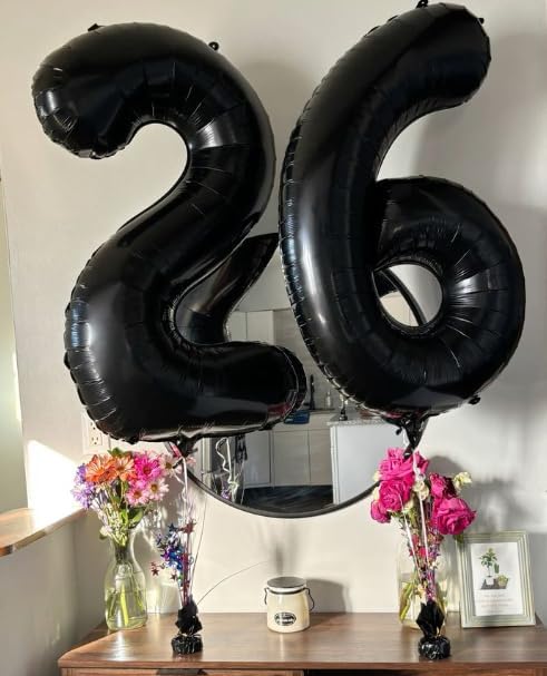 40 Inch Black Mylar Foil Number 26 Birthday Balloon, 26 Boy Girl Party Decorations Supplies, Big