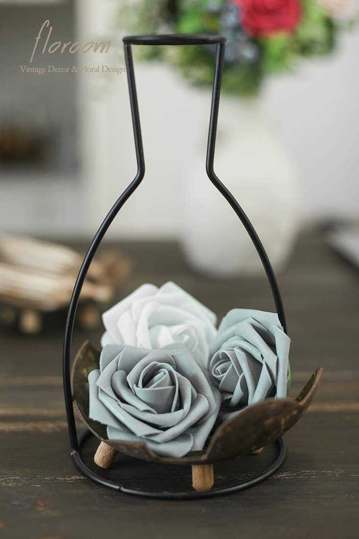 Floroom Artificial Flowers 25pcs Real Looking Silver Grey Foam Fake Roses with Stems for DIY