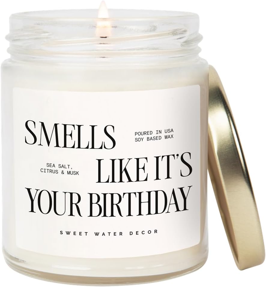 Sweet Water Decor Smells Like It’s Your Birthday Candle 9oz, Soy Non-Toxic Birthday Candle with