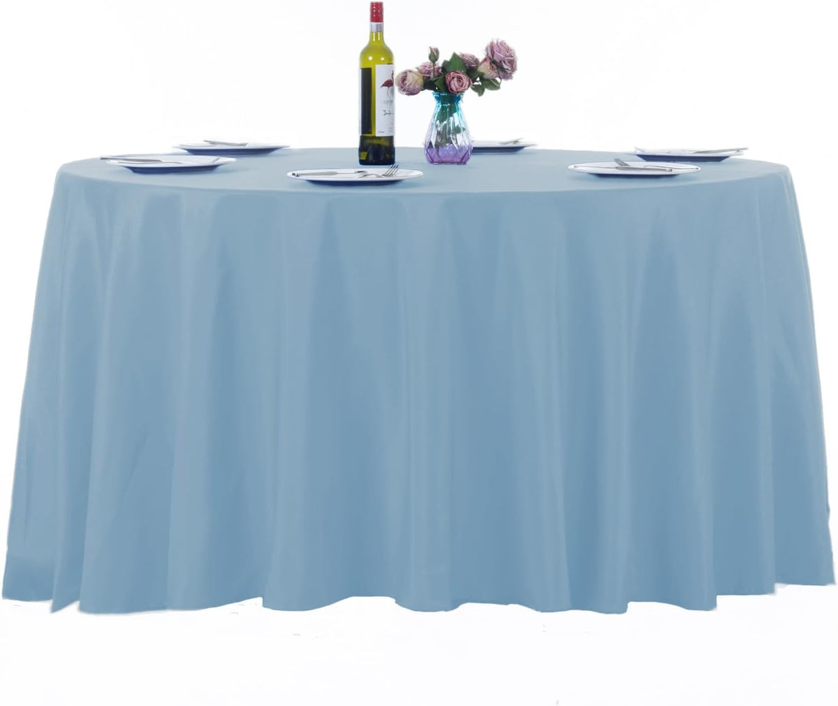 Ascoza 2pack 132 Inch Blue Mist Round Tablecloth in Washable Polyester Fabric for