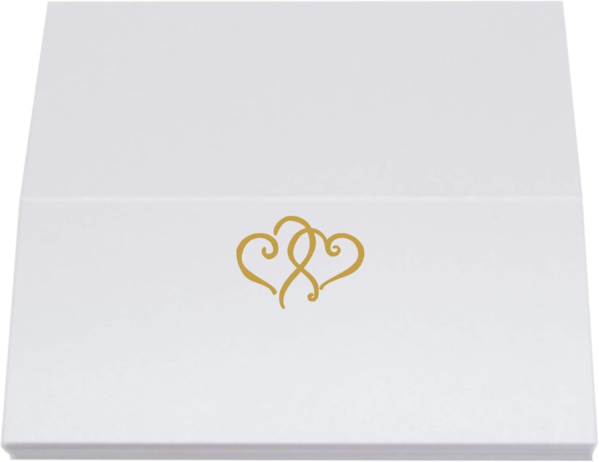 Linked Hearts Place Cards, Gold (Choose Color), Set of 25, Pre-cut and Scored - Wedding, Party