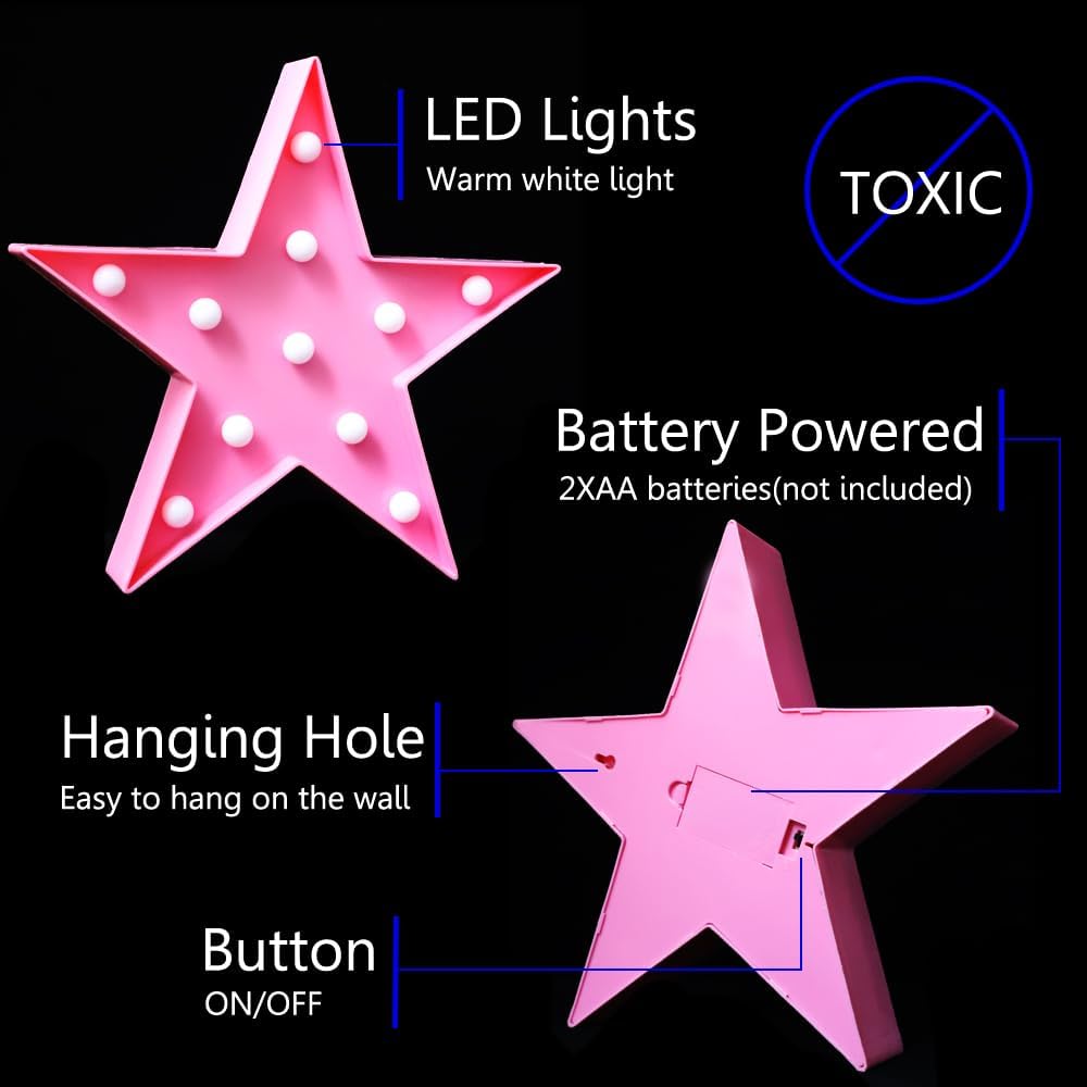 LED Marquee Star Sign Night Light, Battery Operated Star Shaped Desk Table Lamp for Kids, Baby