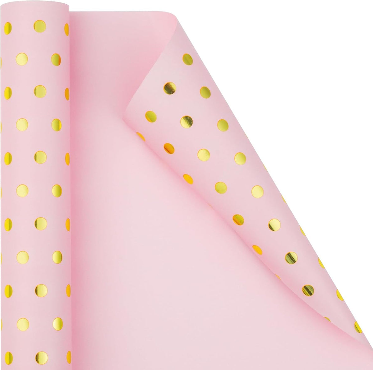 Flyhill Pink Wrapping Paper Roll,Reversible Mini Roll Gold Foil Polka Dot Gift Wrap for