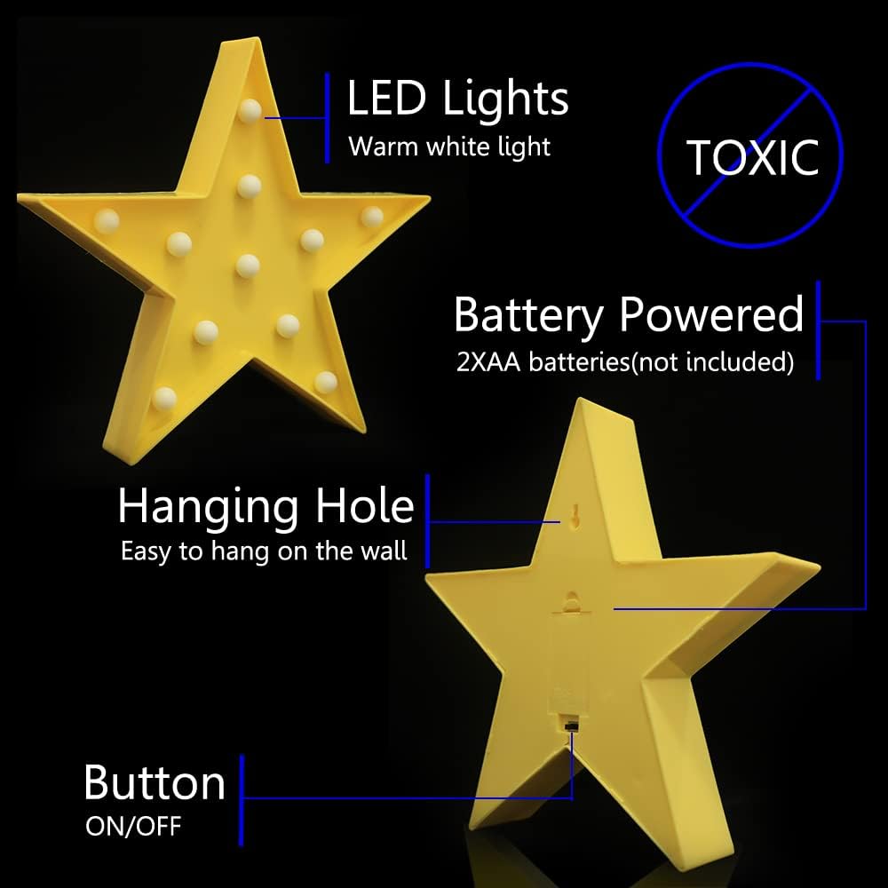 LED Marquee Star Sign Night Light, Battery Operated Star Shape Desk Table Lamp for Kids, Baby