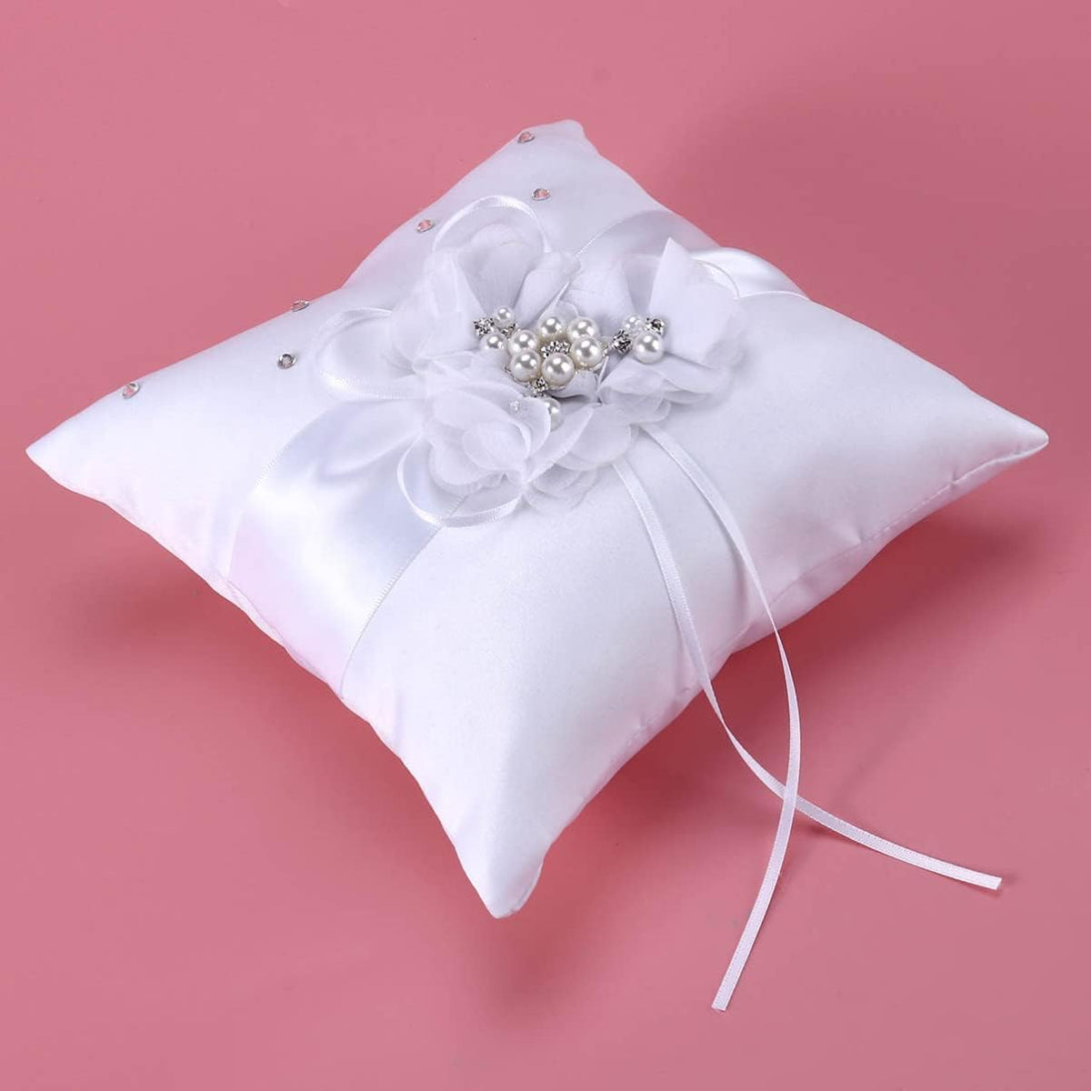 PRETYZOOM Bride Vintage Rings Bridal Bearer Pillow Retro Decor Wedding Faux Pearl Ribbons Pillows