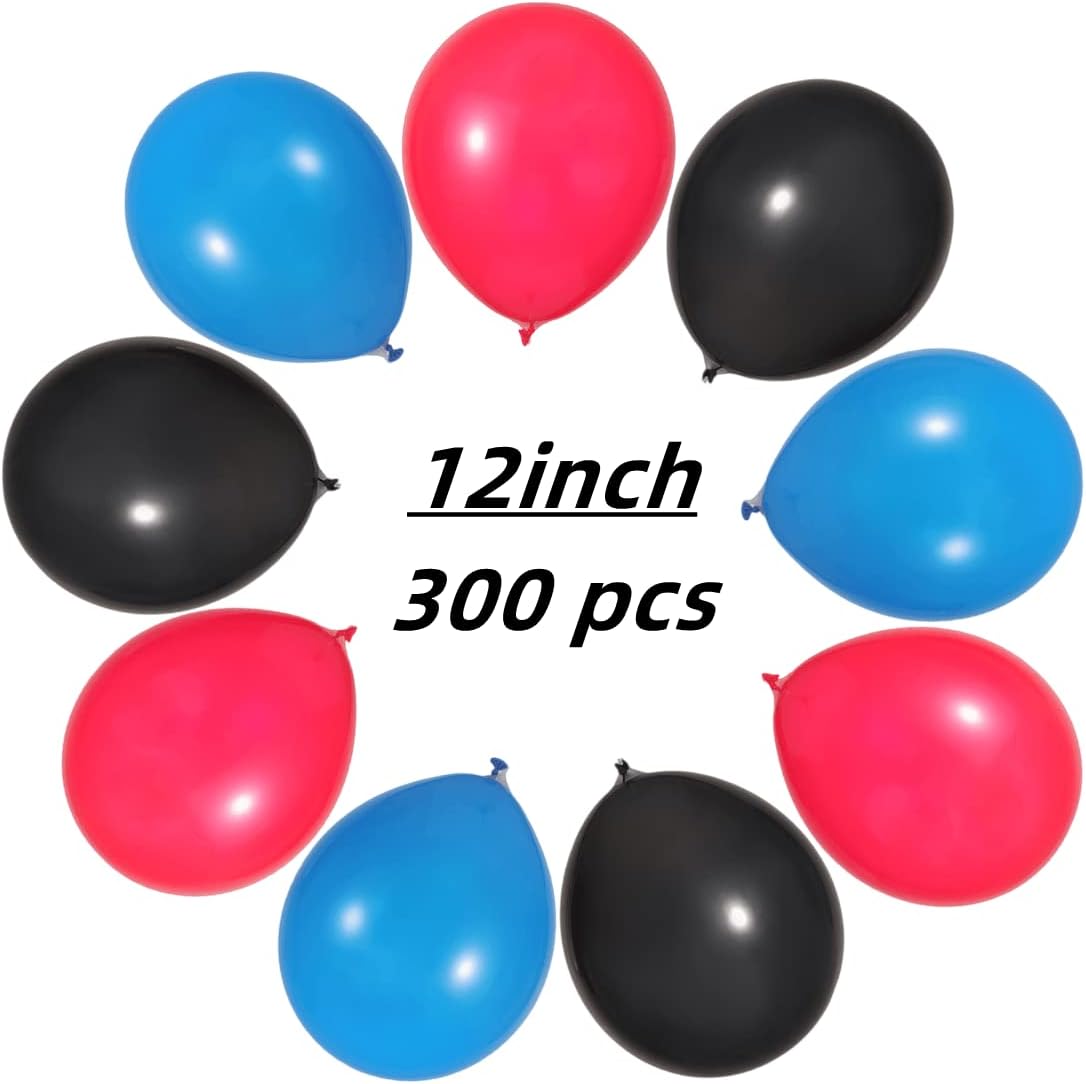 300 Pack Red Black Blue Balloons 100 of each of the 3 colors 12 inch Red Black Blue Latex Party