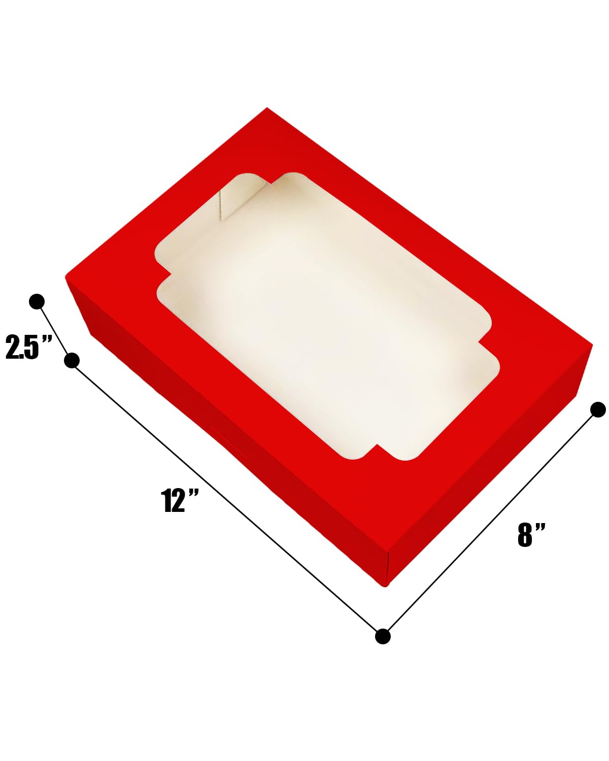 qiqee Auto-pop up Red Cookie Box with Window 12x8x2.5 inch 32 Packs Two Uses One Second Folding
