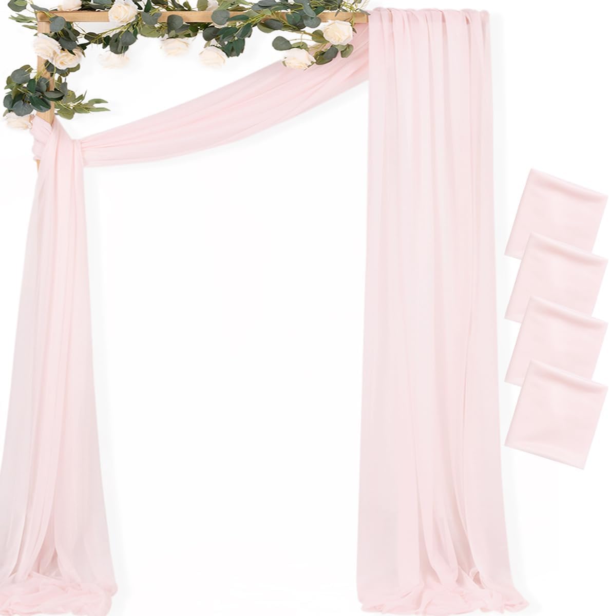 MLMC Blush Pink Wedding Arch Draping Fabric 4 Panels 29" x 20 FT Extra Long Gauze Drapes Sheer