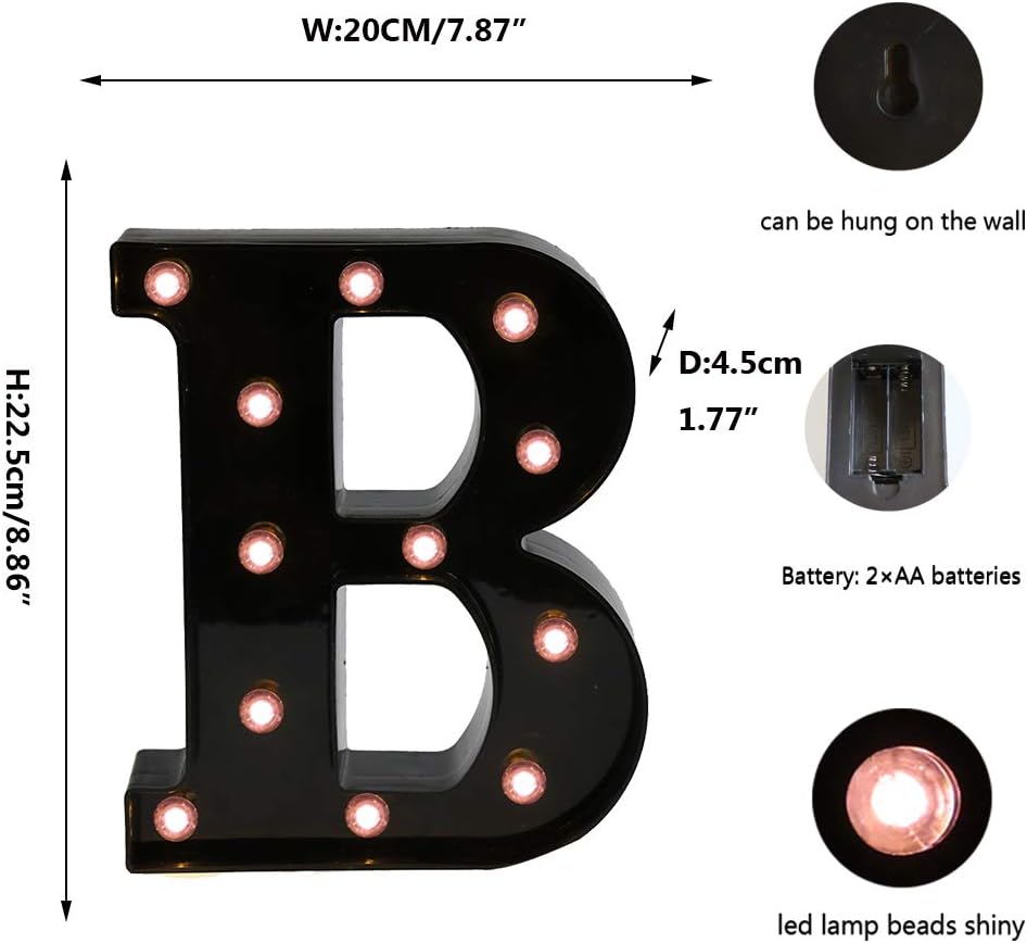 Light Up Black Alphabet Marquee Letters Sign LED Marquee Number Lights Sign for Night Light Home