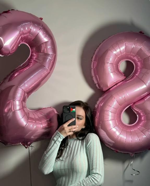 Digital Number 7 Pearlescent Pink Birthday Balloon 40 Inch, Foil Balloons for 7 17 27 70 77 Party