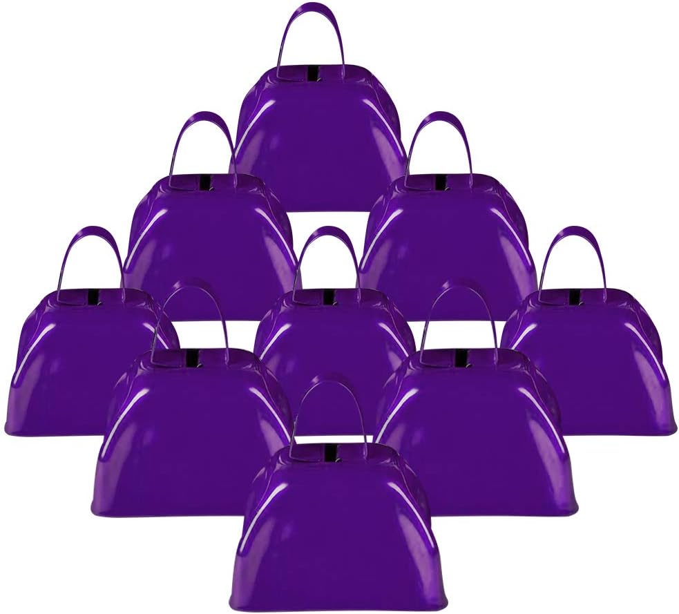 ArtCreativity 3 Inch Purple Metal Cowbell Noisemakers - Pack of 12 - Loud Metal Cowbell Noise