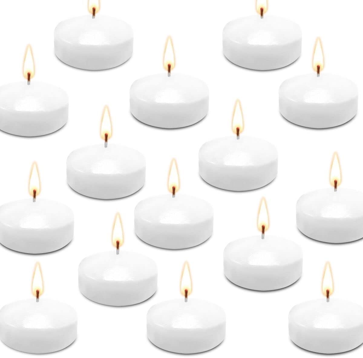 JHENG 50 Pack Floating Candles, 2'' White Unscented Dripless Wax Burning Candles, for Cylinder