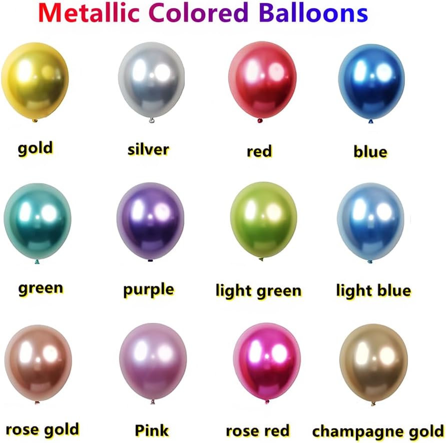 300 Pack Metallic Balloons 12 Inch Chrome Shiny Assorted Colors Latex Rainbow Bulk Balloon 12 Kinds