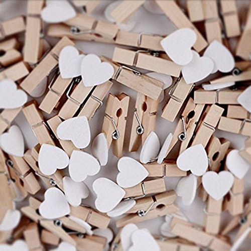 100 Pcs White Mini Wooden Heart Clothespins 3.5 cm with Spring Wooden Photo Paper Pegs Craft Clips