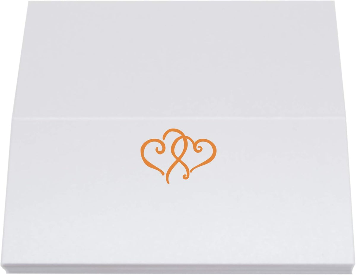 Linked Hearts Place Cards, Orange (Choose Color), Set of 25, Pre-cut and Scored - Wedding, Party