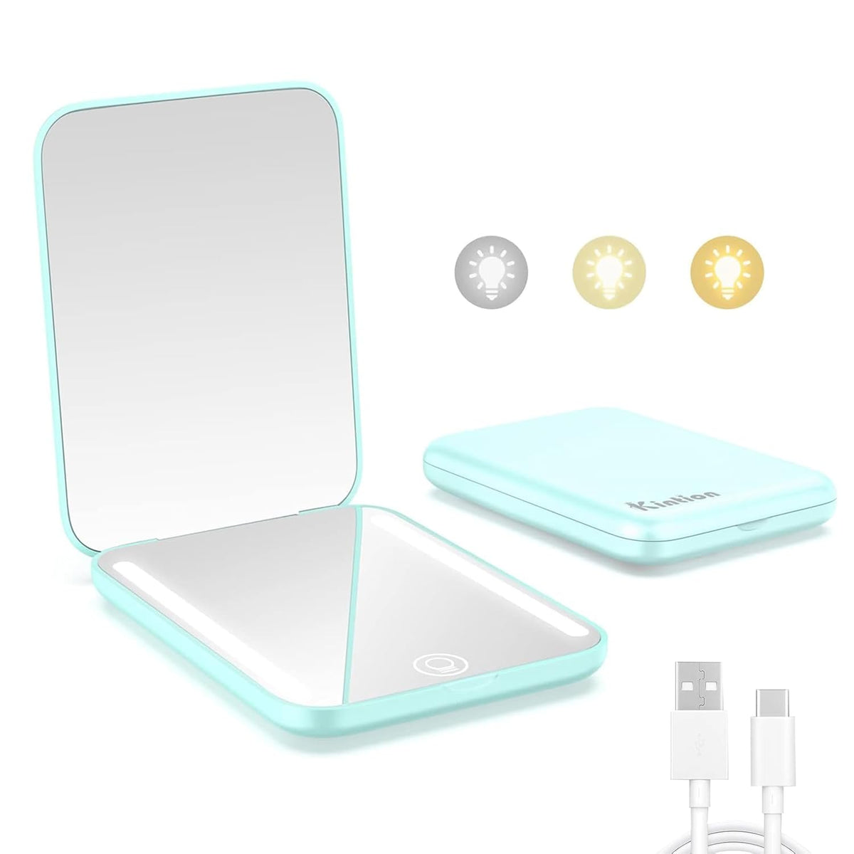 Kintion Rechargeable Pocket Mirror, Double Sided 1X/3X Magnification Compact Vanity Mirror, 3 Color