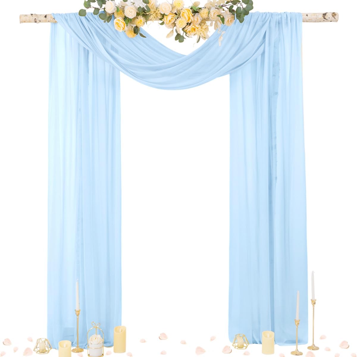 Socomi Blue Sheer Wedding Arch Draping Fabric 29" x 20Ft 1 Panel Outdoor Curtain Drapes Extra Long
