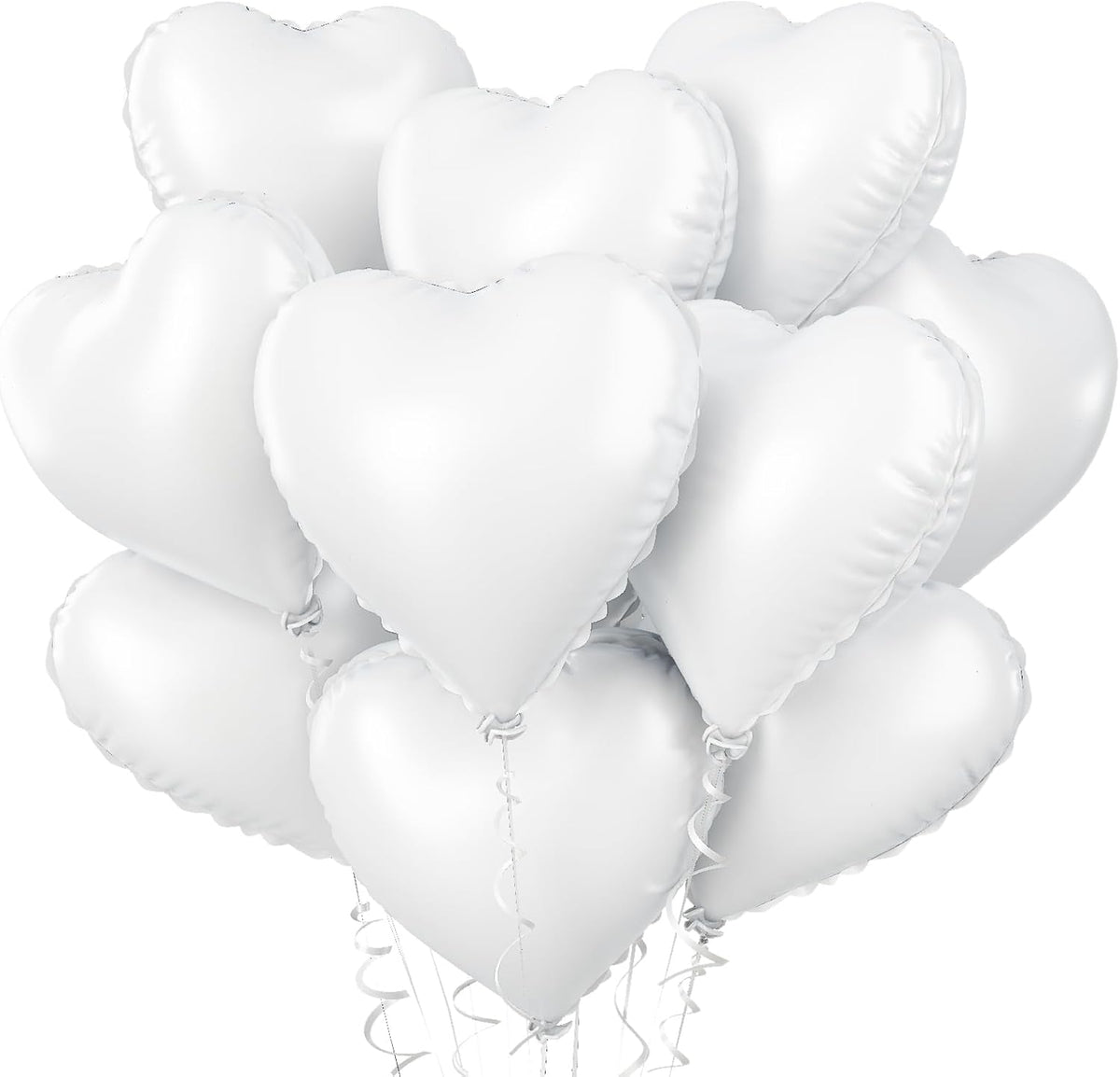Biapian White Heart Balloons Helium, 10PCS White Foil Heart Shape Balloons Valentines 18inch