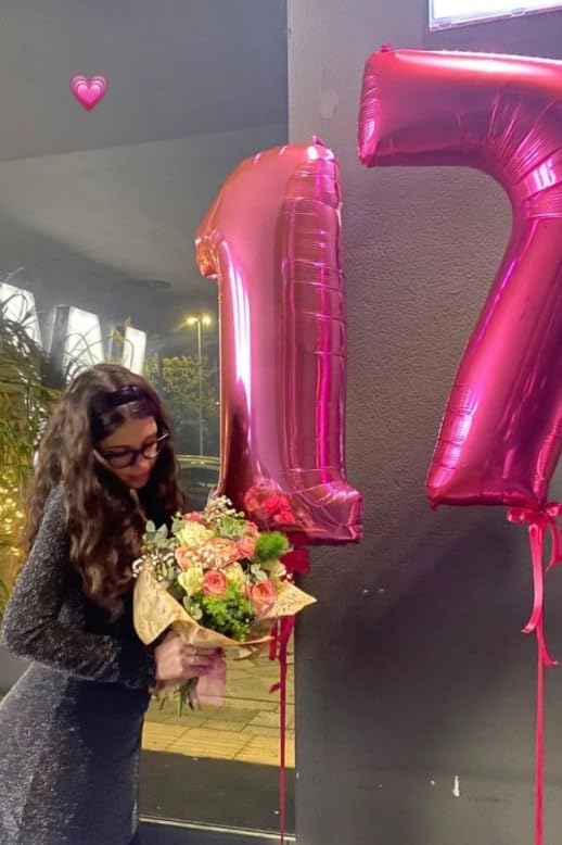 Hot Pink Number 7 Birthday Balloon 40 Inch, Digital Balloons for 7 17 27 70 77 Party Celebration
