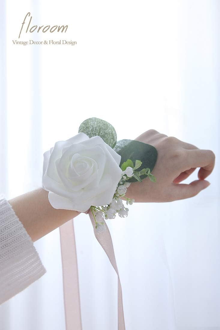 Floroom Artificial Flowers 25pcs Real Looking White Foam Fake Roses with Stems for DIY Wedding