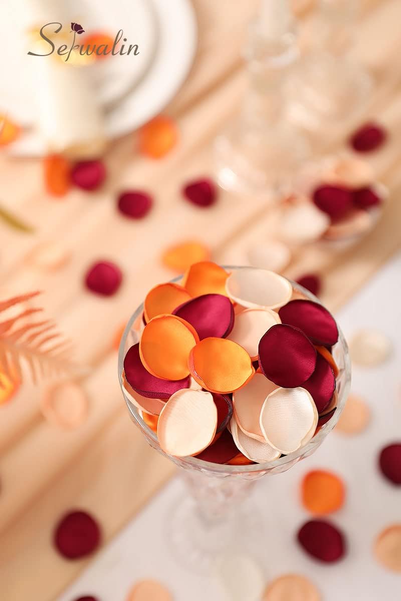 Serwalin 300Pcs Silk Rose Petals Flower Petals for Weddings Burgundy Gold White Petals Fake Orange