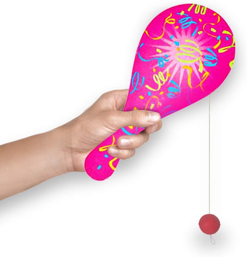 ArtCreativity Neon Paddle Balls, Pack of 12, 9.25 Inch Plastic Paddleball with String, Assorted