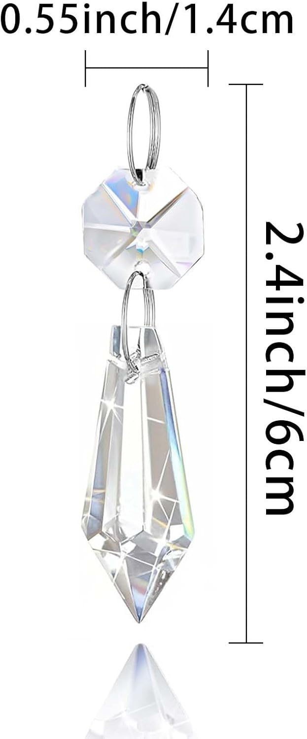 Premium Clear Crystal Glass Drops 2.4" - Multi-Purpose Hanging Prisms for Holiday Party/Home/Window