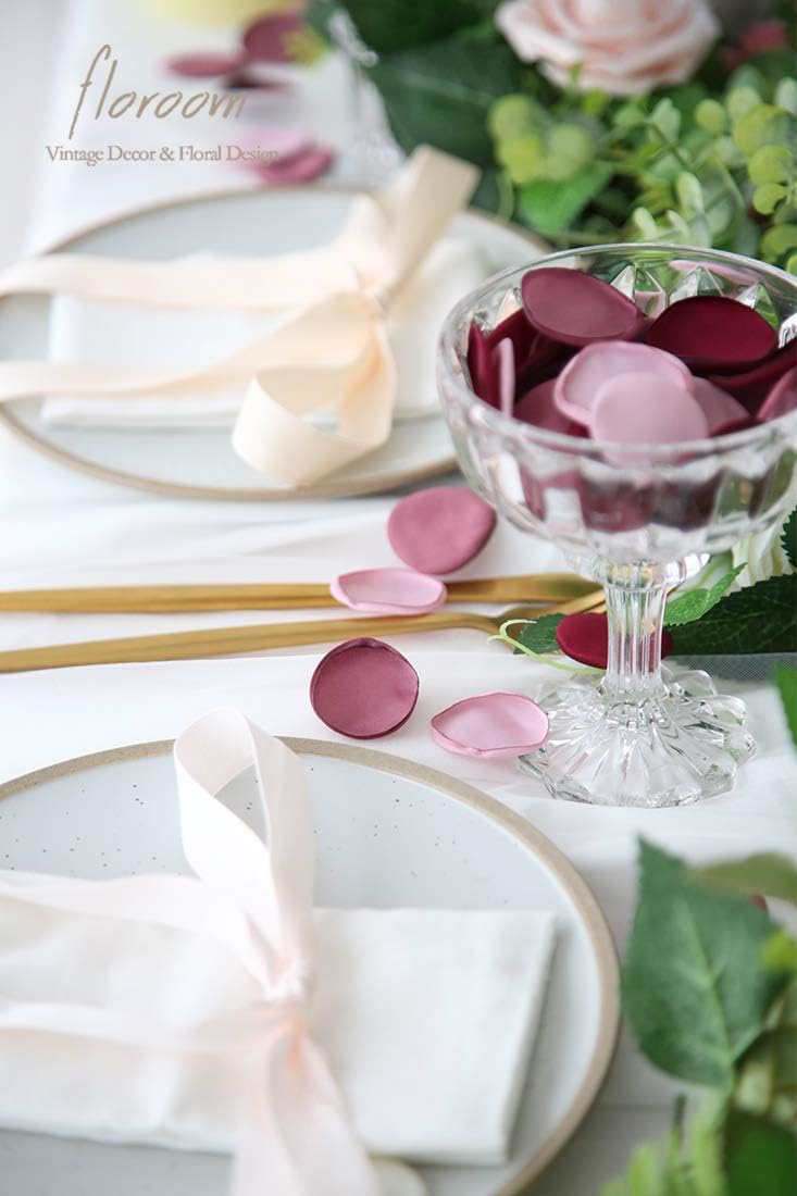 Floroom 300pcs Rose Petals Burgundy Maroon Mauve Faux Silk Flower Petals for Wedding Flower Girl