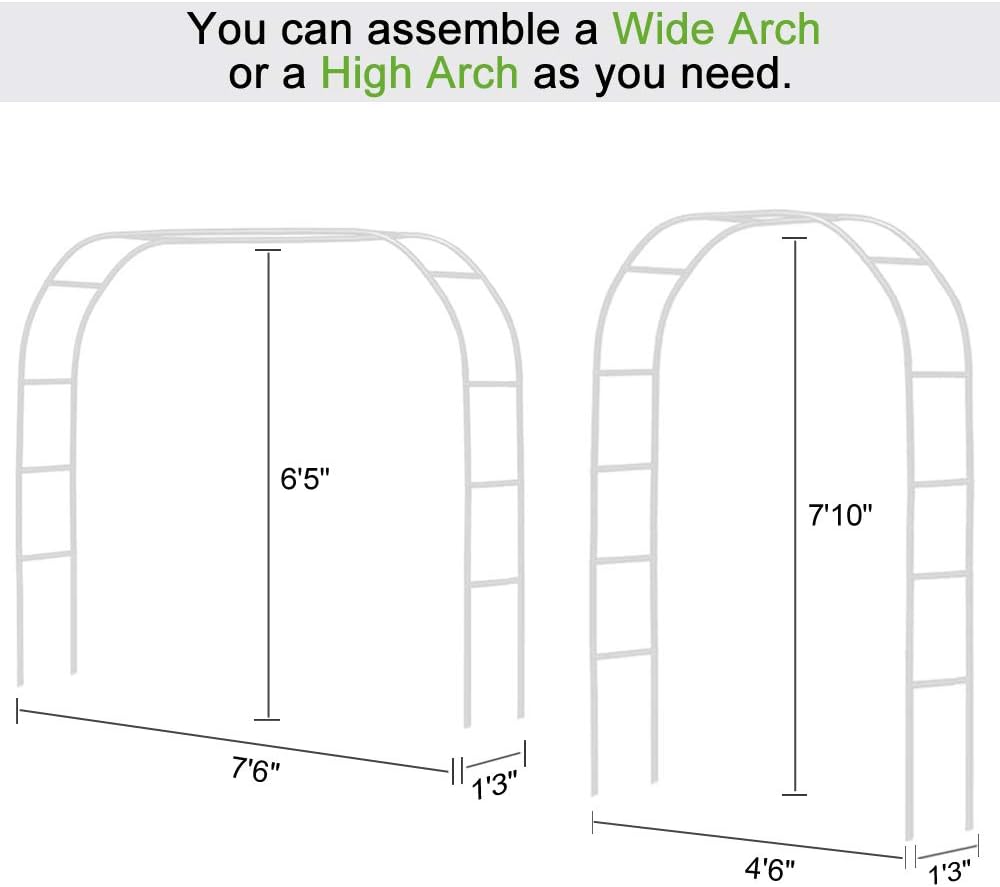 Metal Garden Arbor Wedding Arch 76.8 inch H x 90.5 inch W 94.5 inch H x 55 inch W Assemble Freely 2