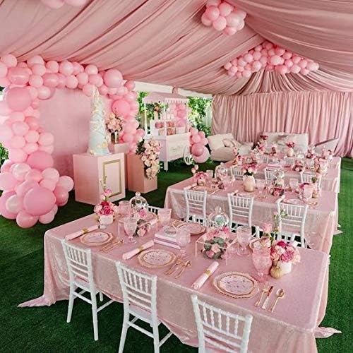 QueenDream Pink Tablecloth 90 x 132 Inch Sequin Tablecloth for Party Decorations Glitter Tablecloth