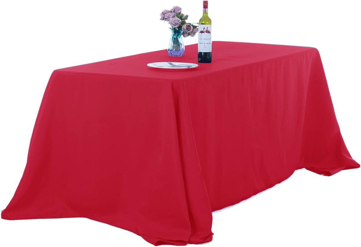 Ascoza 2pack 90x132 Inch Red Rectangular Tablecloth 8 Feet Table Cloth in Polyester Fabric for