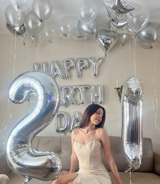 Silver 40 Inch Big Number Balloon Birthday Decoration, Number 2 Helium Balloon 12 20 22 23 24 26