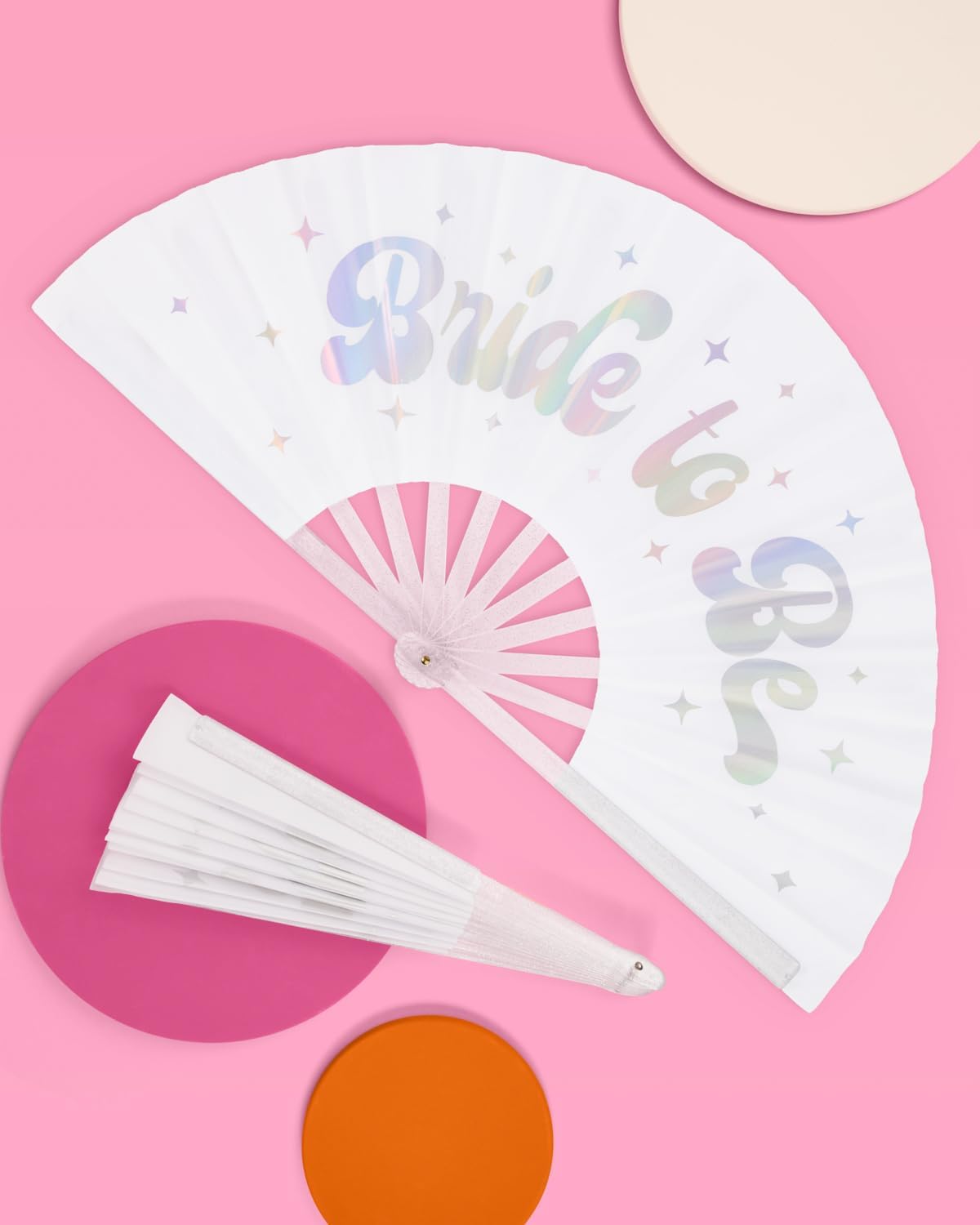 xo, Fetti Bride to Be Iridescent + Glitter Folding Fan | Bachelorette Party Decorations, Rave