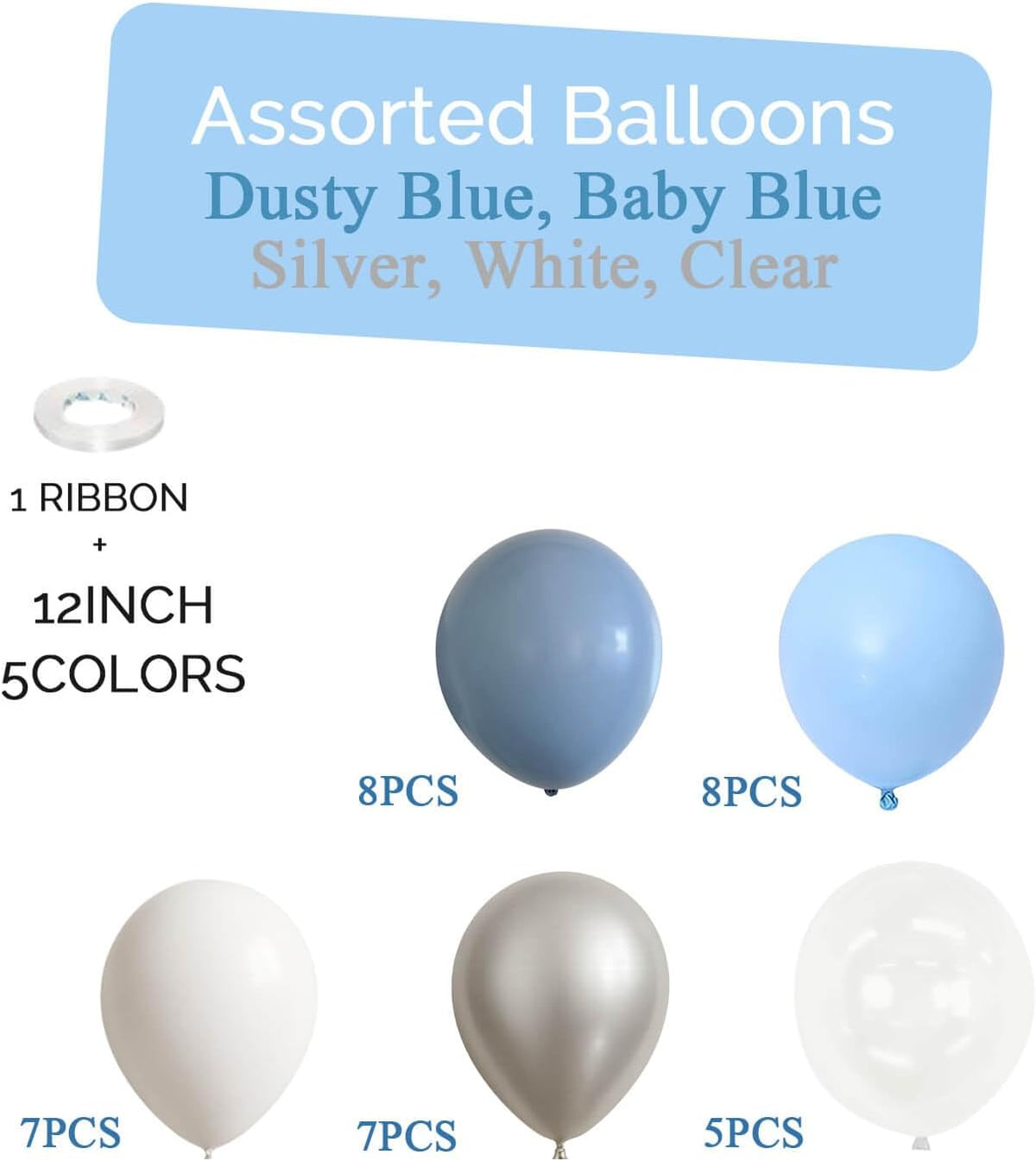 Dusty Blue and White Silver Balloons Bachelorette Party Decorations- 35Pcs 12in Baby Blue, White