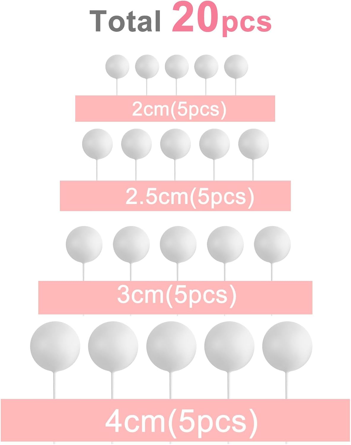 ASTARON 20 Pcs Ball Cake Topper Decorations Mini Balloons Cake Topper Sticks White Balls Cake Picks