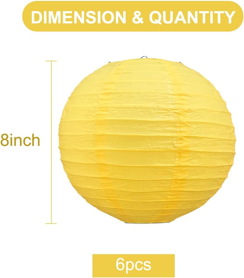 BEISHIDA 8-Inch Yellow Round Paper Lanterns Decorative Hanging Asia Chinese Japanese Paper Lanterns