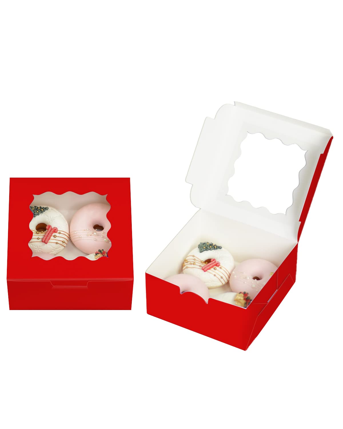 Bakepacker 100pcs Red Cookie Boxes 6x6x3 inches Easy Assemble Macaroon Pastry Boxes Bakery Boxes