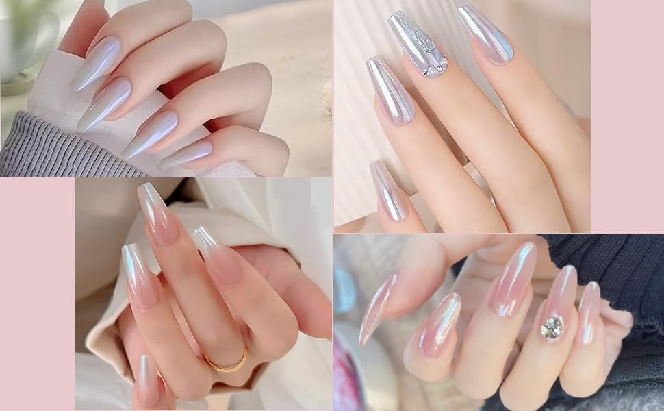 Artdone White Pearl Chrome Nail Powder,Iridescent Aurora Powder Metallic Mirror Effect Pigment
