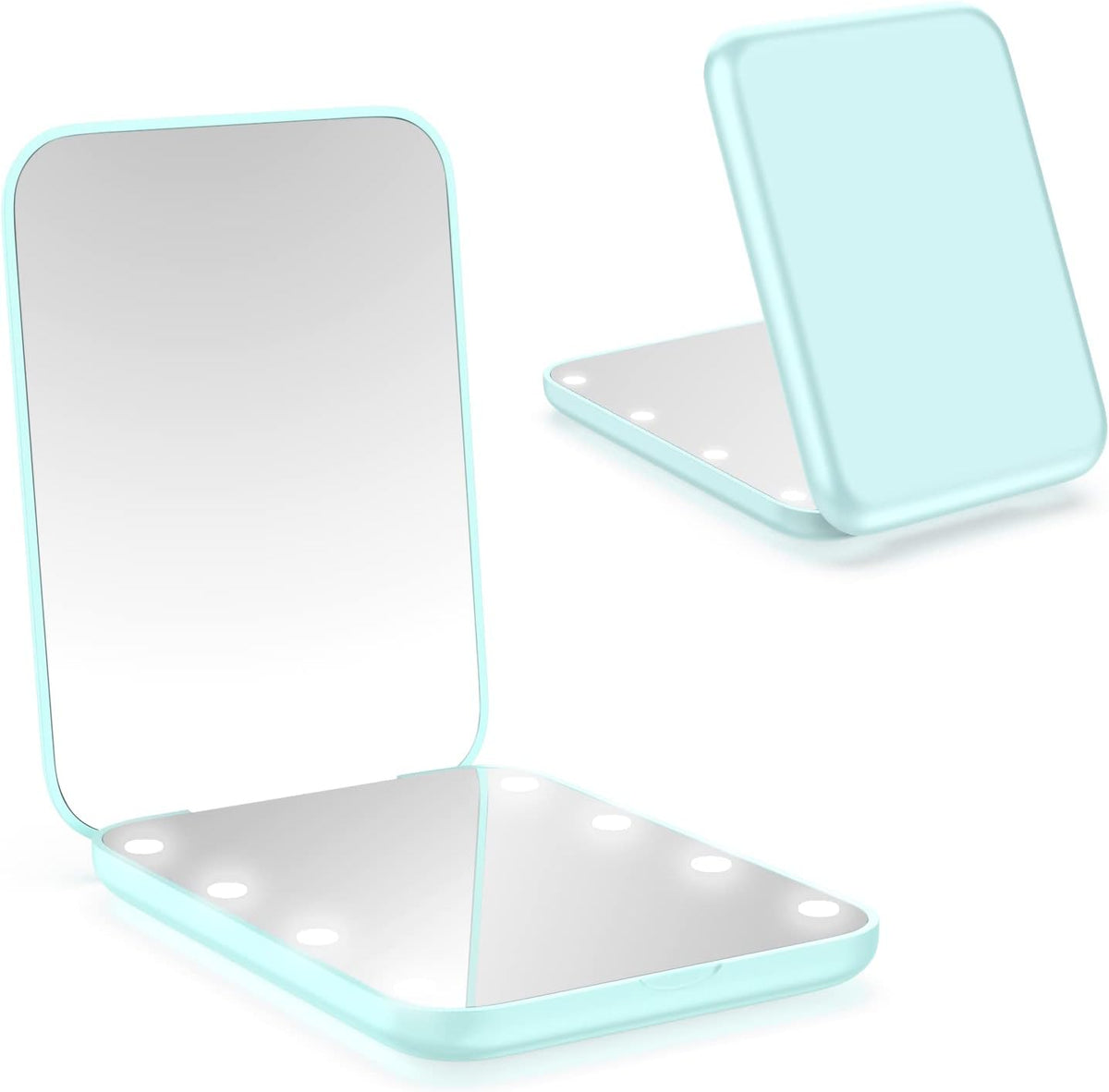 WOBSION Small Mirror with Lights,LED Compact Makeup Mirror,1x/3x Mini Travel Mirror with