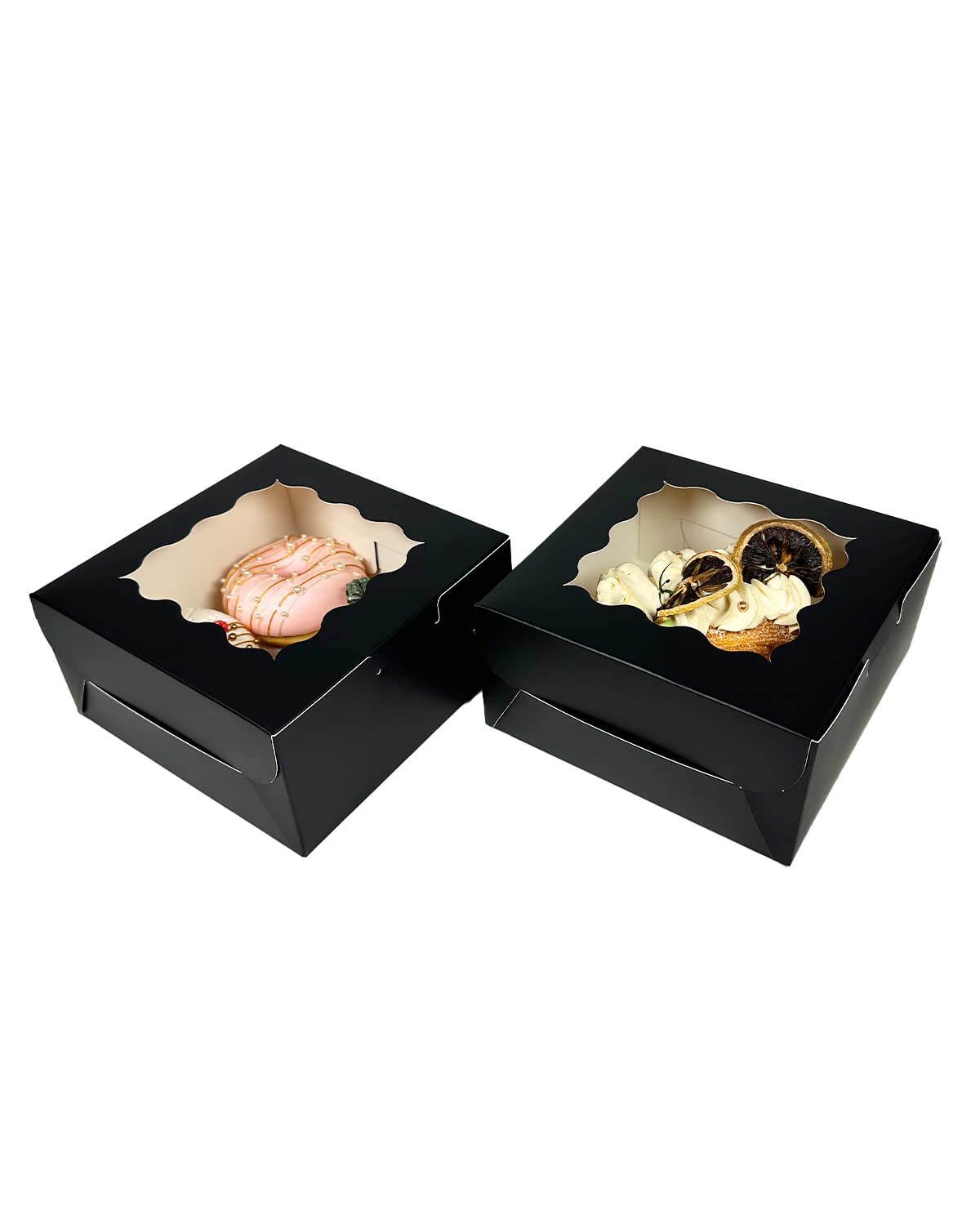 Bakepacker 100pcs Black Cookie Boxes 6x6x3 inches Easy Assemble Macaroon Pastry Boxes Bakery Boxes