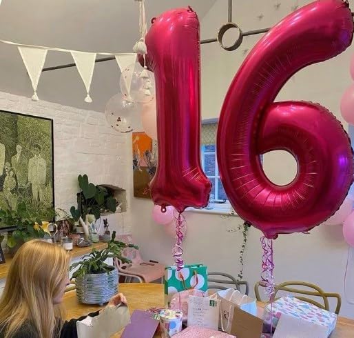 40 Inch Hot Pink Large Number 4 Birthday Balloon, Giant Number Four 14 24 34 40 44 Balloons, Foil