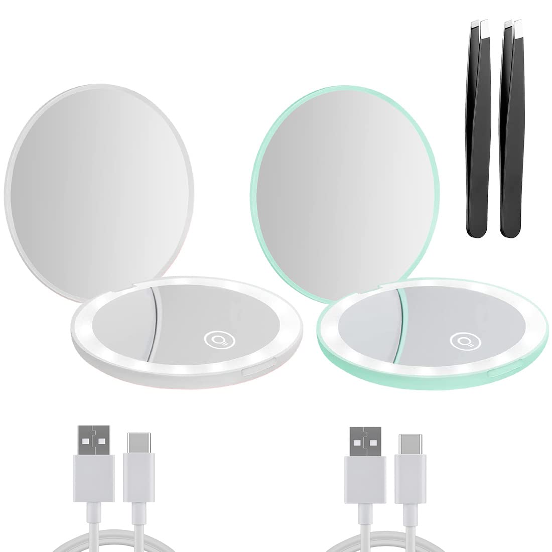 Compact Mirror with LED Light,1x/10x Magnifying Rechargeable Mirror,3.5in, Dimmable Travel Mirror