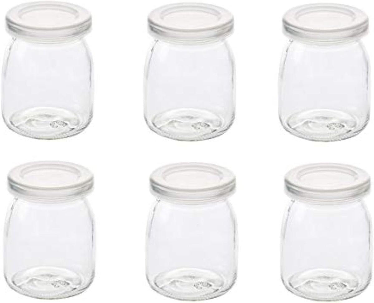 6 Pcs Yogurt Pudding Jars Bottles With Plastic Lids Ideal for Jam, Honey, Wedding Favors, Shower