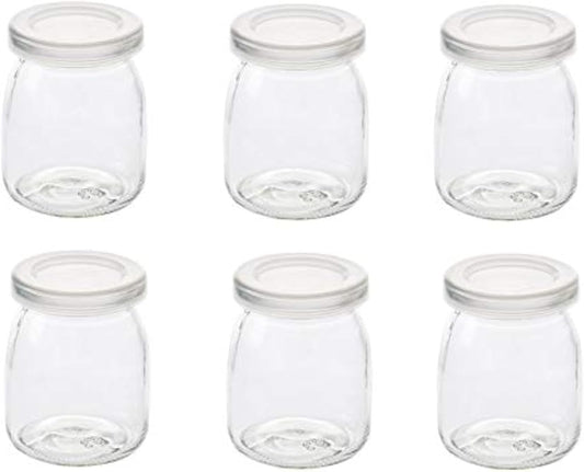 6 Pcs Yogurt Pudding Jars Bottles With Plastic Lids Ideal for Jam, Honey, Wedding Favors, Shower