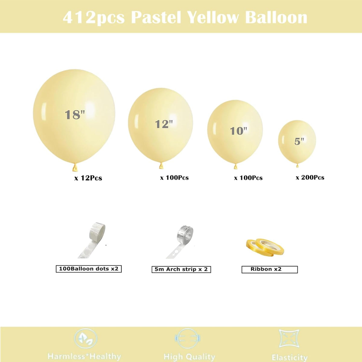 412pcs Pastel Yellow Balloon Garland Arch Kit 18 12 10 5 Inch Different Sizes Light Yellow Latex